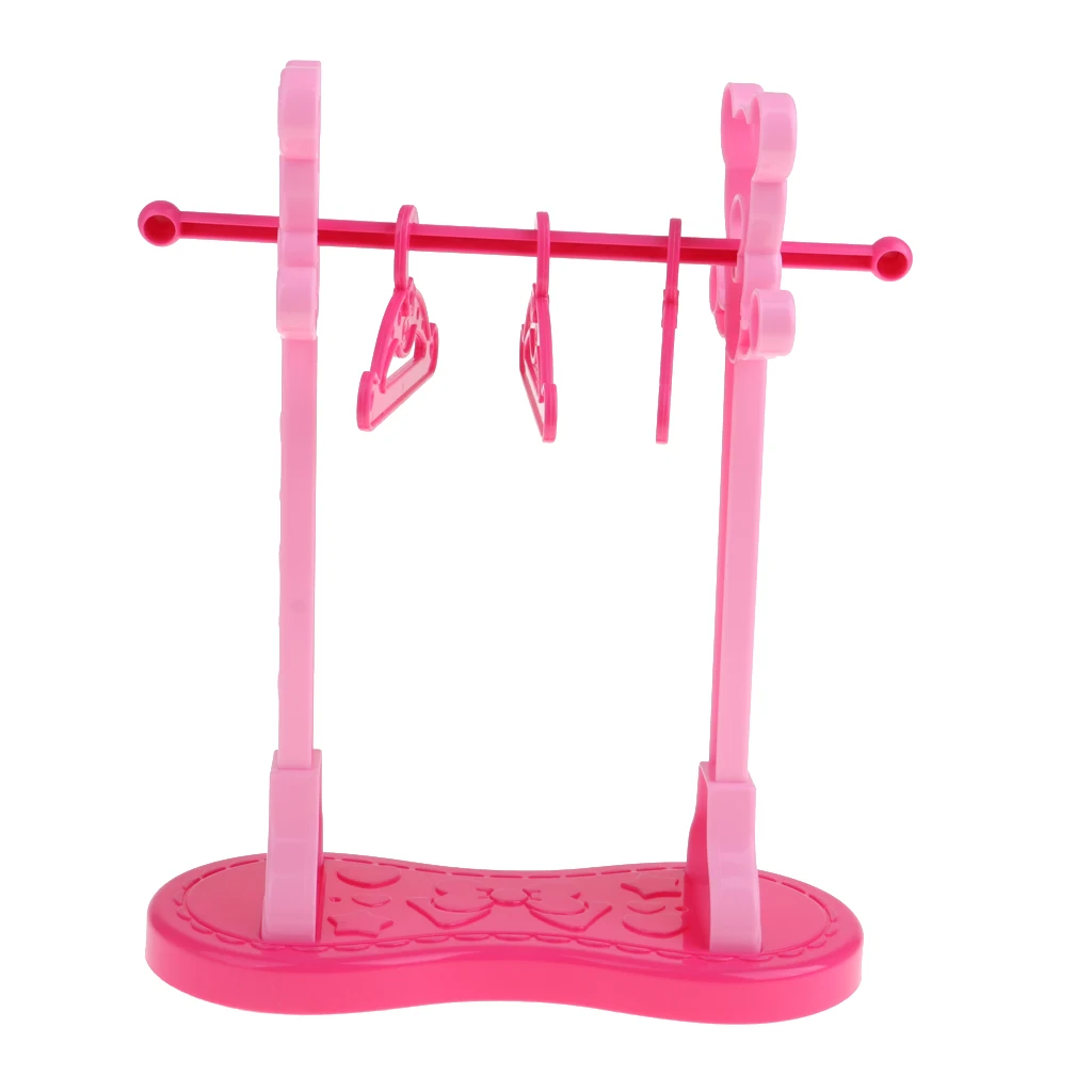 DIY Assembled Plastic Clothes Hanging Shelf &3 Pieces Clothes Hanger for Mellchan Doll Bedroom Decoration