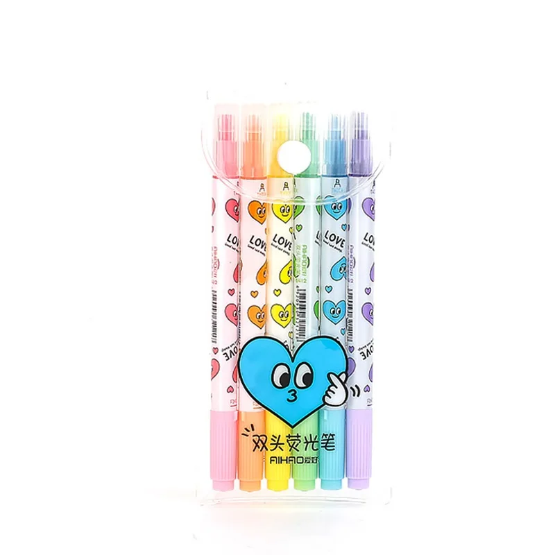 

48 pcs/Lot Love smile Color highlighter pen Thick marker Fine liner Dual-side writing Office accessories School supplies FB688