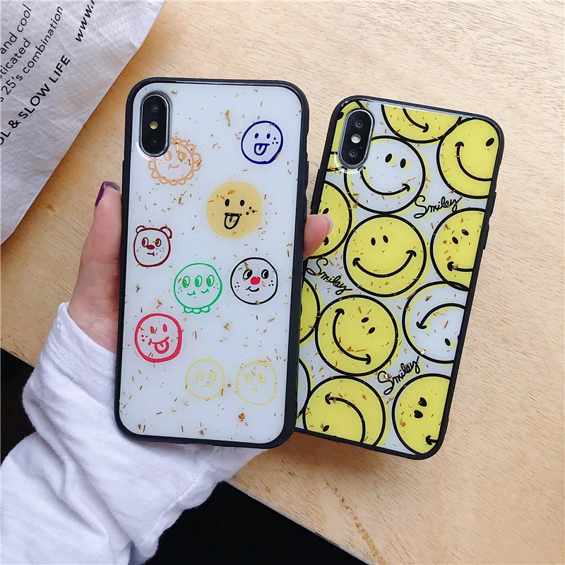 

Luxury Gold Foil loving heart smiling face Phone Case For iPhone X XS Max XR Soft TPU Cover For iPhone 7 8 6 6sPlus Glitter Case