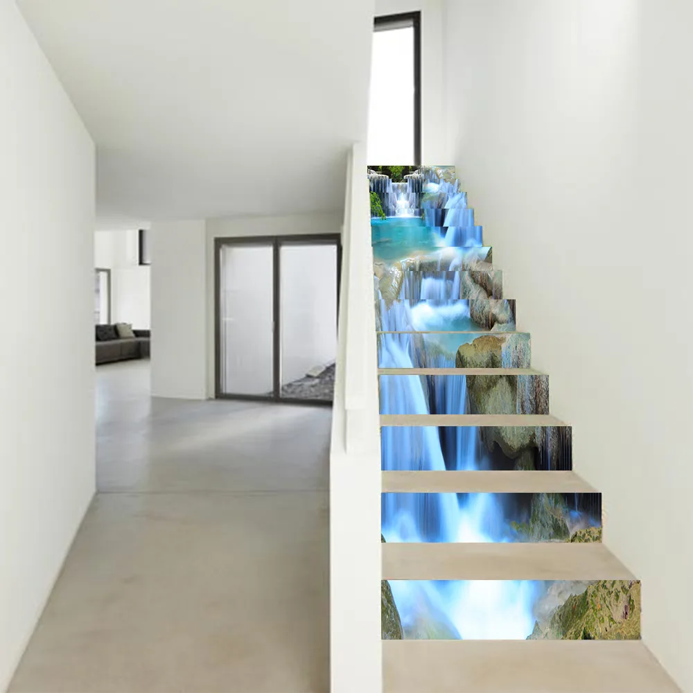 13 шт./компл. 3D настенные лестницы наклейки DIY ПВХ наклейки для лестницы водопад Модульная Лестница наклейки Водонепроницаемый самоклеющиеся домашний декор
