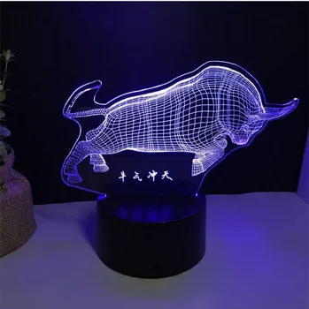 

Colorful LED 3D Vision Night Light Bull Image Touchment Control Color 3D Night Lamp Desk Light