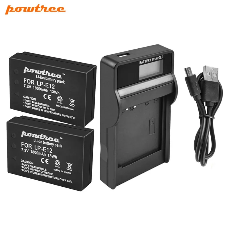 Powtree 7,2 V 1800mAh для Canon LP-E12 LP E12 LPE12 аккумулятор камеры+ ЖК-зарядное устройство USB Замена EOS Rebel SL1 M10 M50 M100 M - Цвет: 2 Battery-Charger