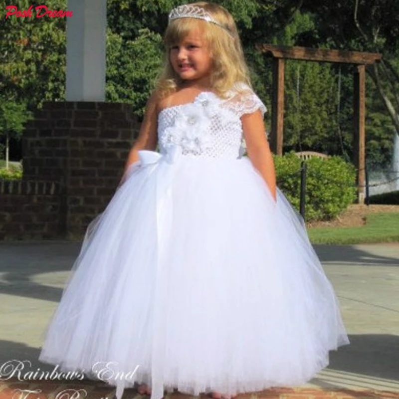 Шикарное элегантное белое платье-пачка с цветочным узором для девочек на свадьбу, детское белое платье для крещения и дня рождения