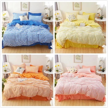 

New Stripe Duvet Cover 3/4 pcs Bedding Set Adult Kids Bed Linens Single Full Double Queen King Size Bedspreads 150x200 180x220cm