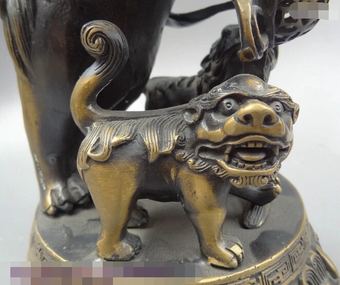 

S0434 Chinese FengShui Bronze Happy Foo Fu Dog Lions Beast Ball Drum Statue Sculpture discount 30% (C0324)