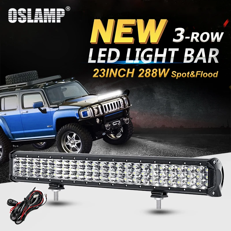 Oslamp 288W 3-Row 23inch LED Light Bar Offroad Combo Beam Led Work Light Bar for Truck SUV ATV 4WD 4x4 23 Oslamp 288W 3-Row 23inch LED Light Bar Offroad Combo Beam Led Work Light Bar for Truck SUV ATV 4WD 4x4 23