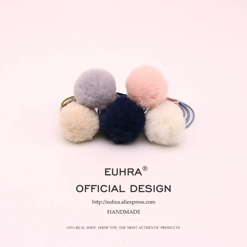 

EUHRA 5 Colors Hairball Plush Ball Rabbit Tail Elastic Hair Bands For Women Girls Hair Band Kid Children Rubber Band
