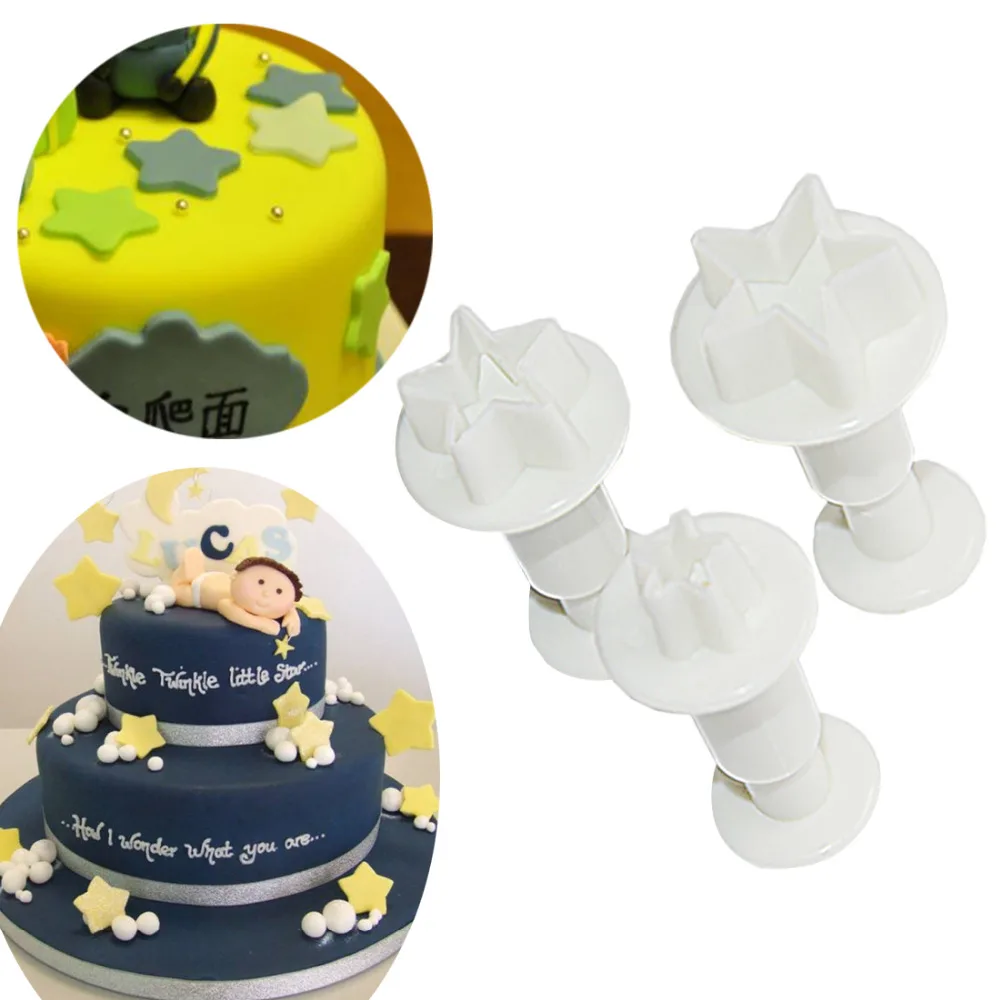 

Cake Decorating Tools 3Pcs/Set Mini Star Fondant Cake Decorating Plunger Biscuit Cookies Cutter Diy Mold Christmas cake mold