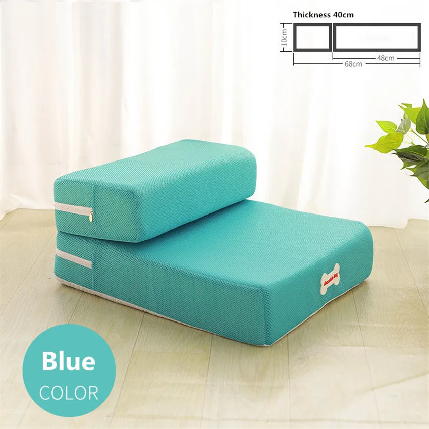 Милая домашняя кровать для кошек и собак, лестница для питомцев, складная рампа для собак, коврик для питомцев из дышащей сетки, 2 ступени со съемным мягким чехлом - Цвет: Blue