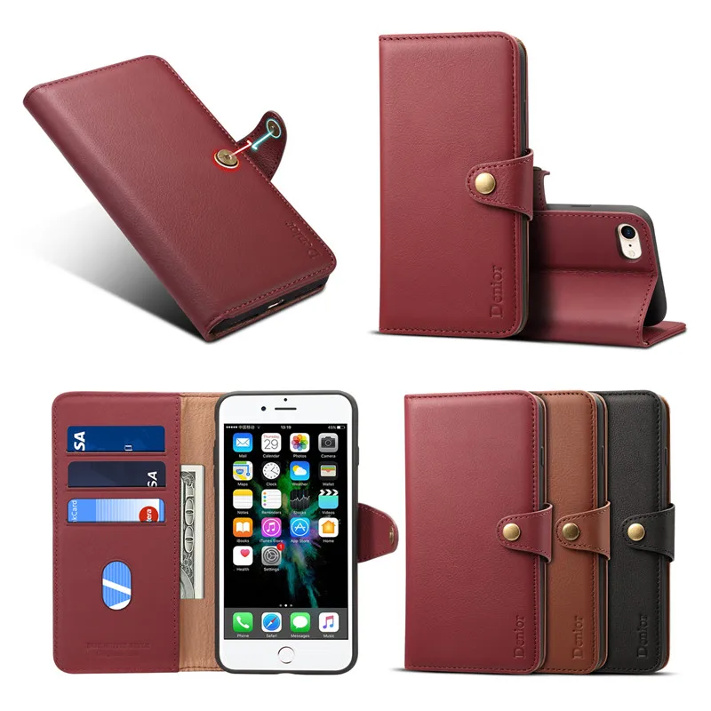 ELAIDE Luxury Flip Wallet Case for iPhone X 8 Plus Card Holder Mobile Phone Cover Top Level ...