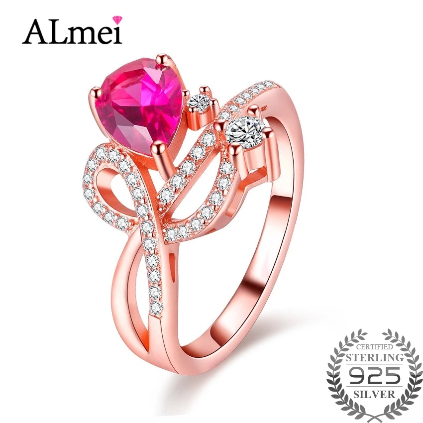Almei Цветок обручальное кольцо с кристаллами красоты 1.5ct слеза топаз драгоценный