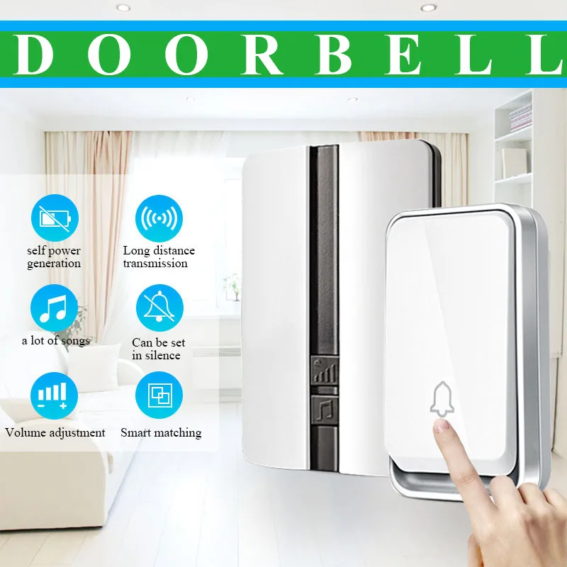 

Self Generation Wireless Doorbell Home Smart Electronic Remote Control Long Distance No Battery Cordless Doorbell