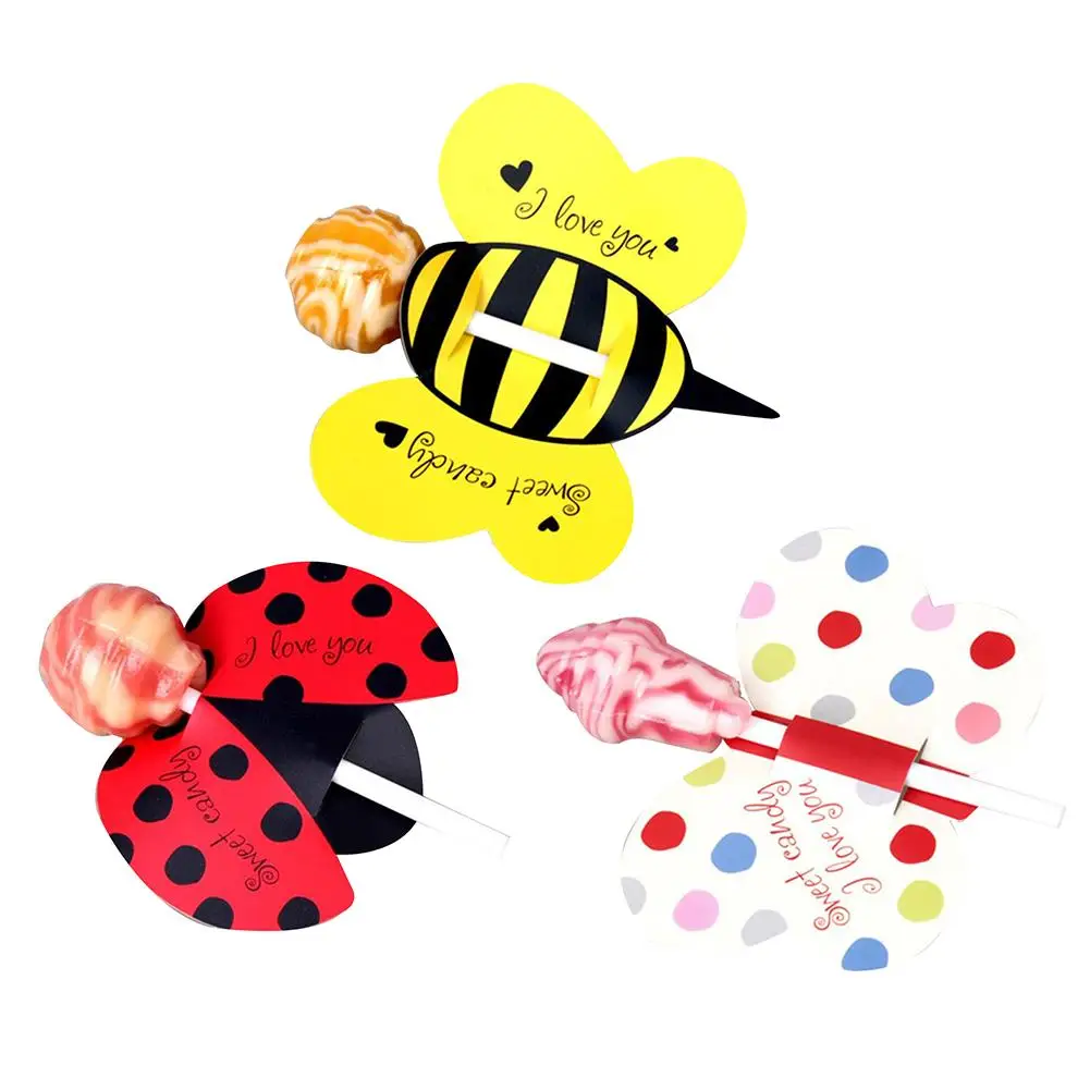

50pcs Of Cute Insect Bee Ladybug Butterfly Candy Lollipop Decoration Card Candy Decoration Use For Birthday Party