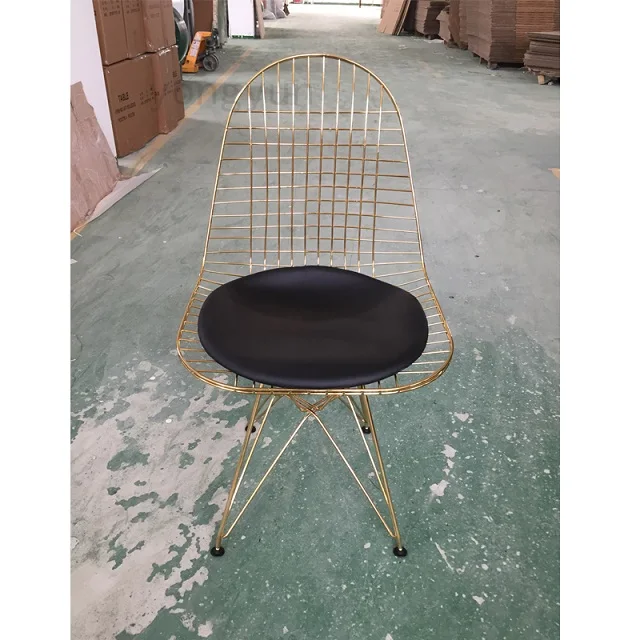 Мебель для столовой минималистичный современный обеденный стул классический провод стальная проволока боковое кресло Лофт кафе железные обеденные стулья золотого цвета - Цвет: gold black