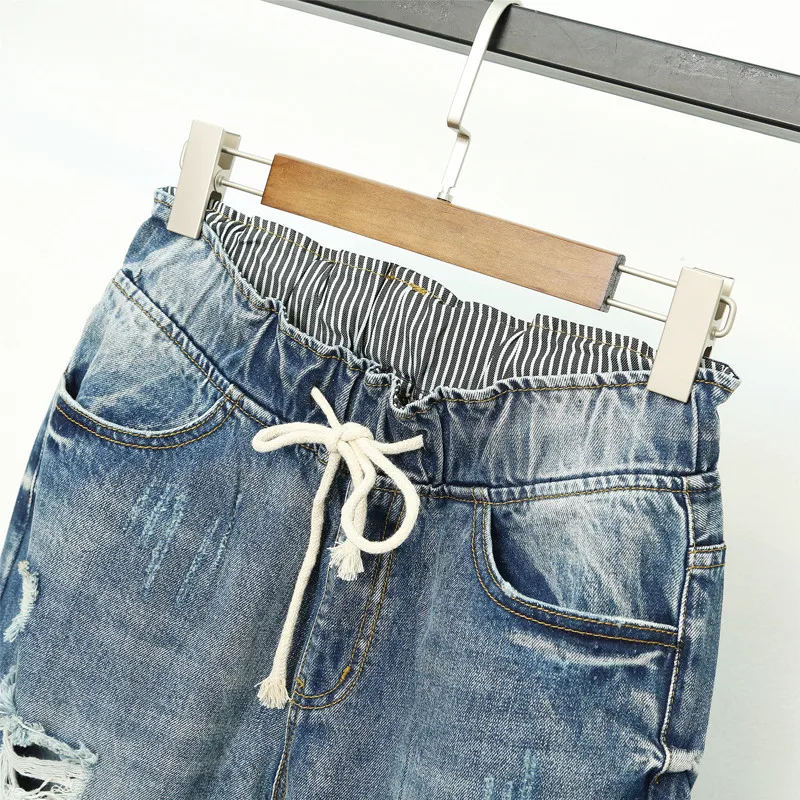 Летние рваные джинсы для женщин в стиле бойфренд Модные свободные винтажные джинсы с высокой талией джинсы больших размеров 5XL Pantalones Mujer Vaqueros Q58