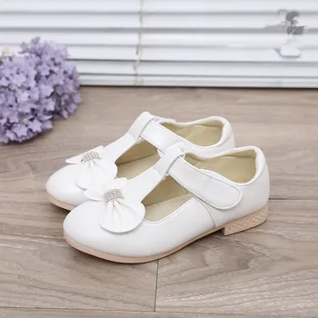 

Girls Shoes 2017 Spring Fashion Leather Shoes For Children Princess Shoes With Bow Performance Casual Student White Shoes