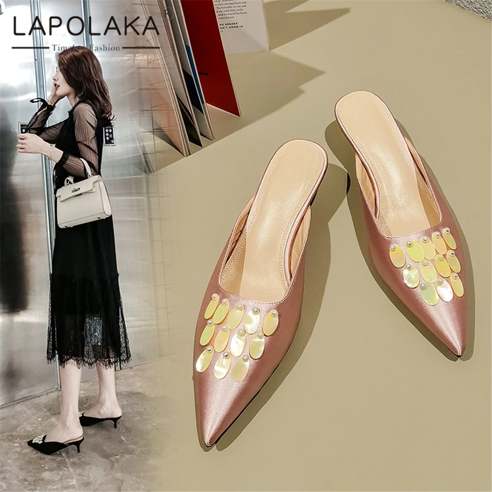 

Lapolaka Fashion New Luxury Shoes Woman Pumps 2019 Hot Sale Pointed Toe Slip On Summer Mules Pumps Woman Shoes