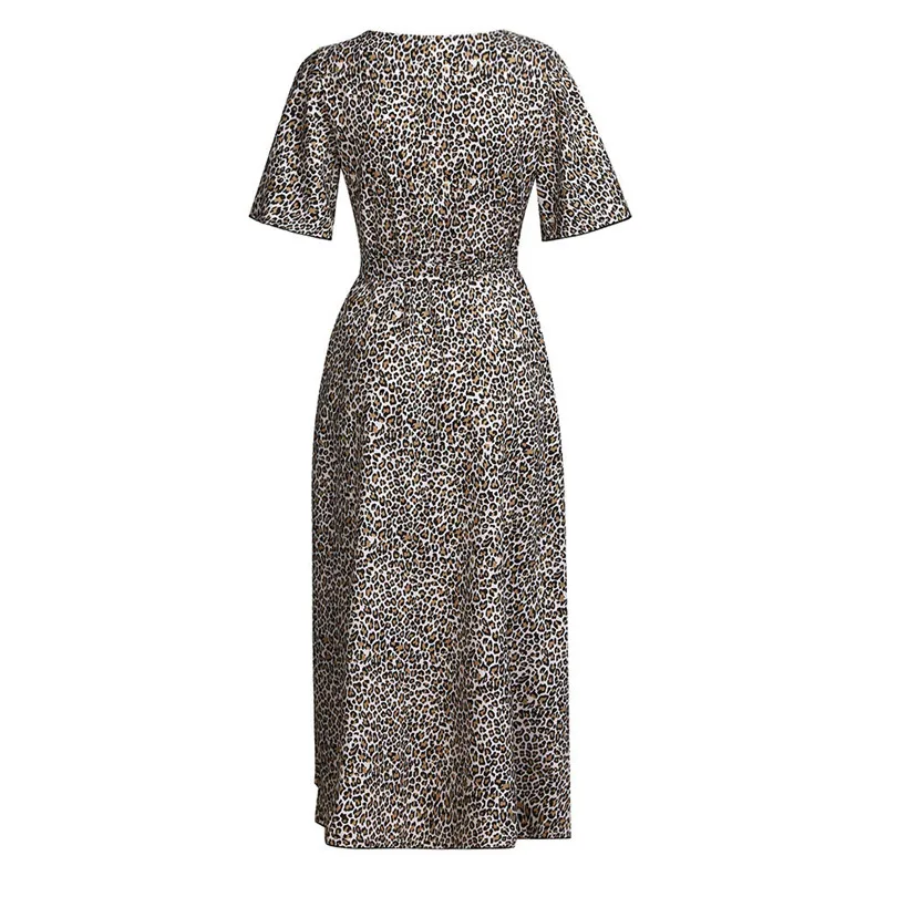 New Women Leopard Bohemian Long Dress 2019 Summer Sexy Deep V-neck Short Sleeve Long Maxi Party Beach Dress #E10 (30)