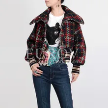 Для женщин Jacket2018New Мода Высокое качество дизайнер Для женщин зимние Винтаж; классические британские рубашки в клетку с отложным воротником ткань Короткое пальто