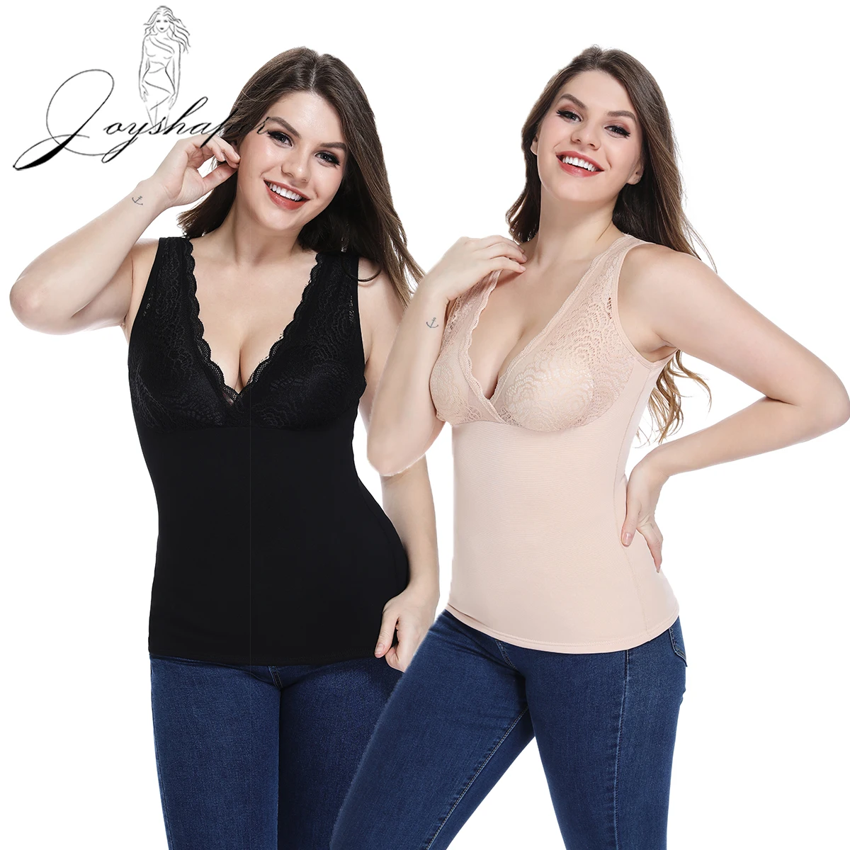 Thermal Underwear Tops for Women Fleece Lined Tank Tops Lace V Neck Camisoles
