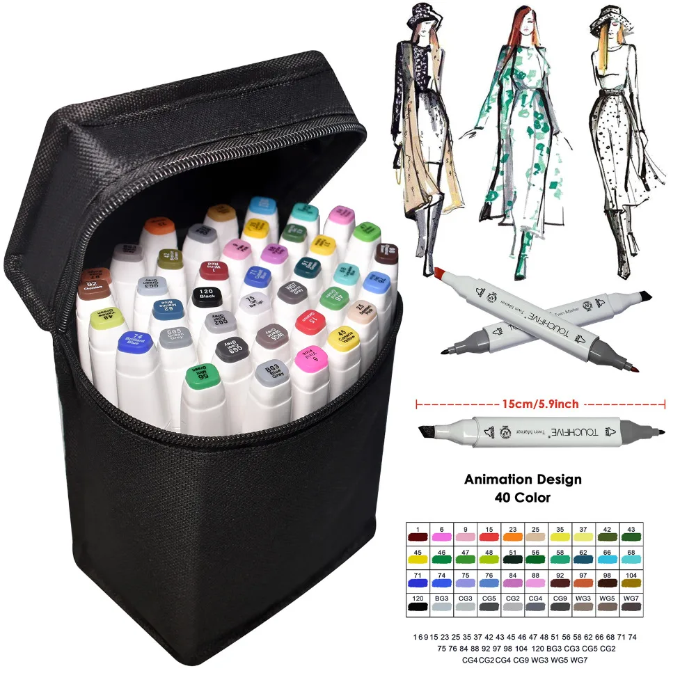 TOUCHNEW 40 Warna Artist Dual Kepala Sketsa Spidol Set Desain