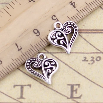 

20pcs Charms Hollow Lovely Heart 15x14mm Antique Bronze Silver Color Pendants Making DIY Handmade Jewelry Factory Wholesale