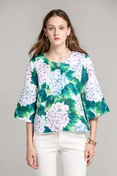 

Urumbassa women coat New 2018 spring floral print three quarter sleeve jackets Fashion runways short coat S177