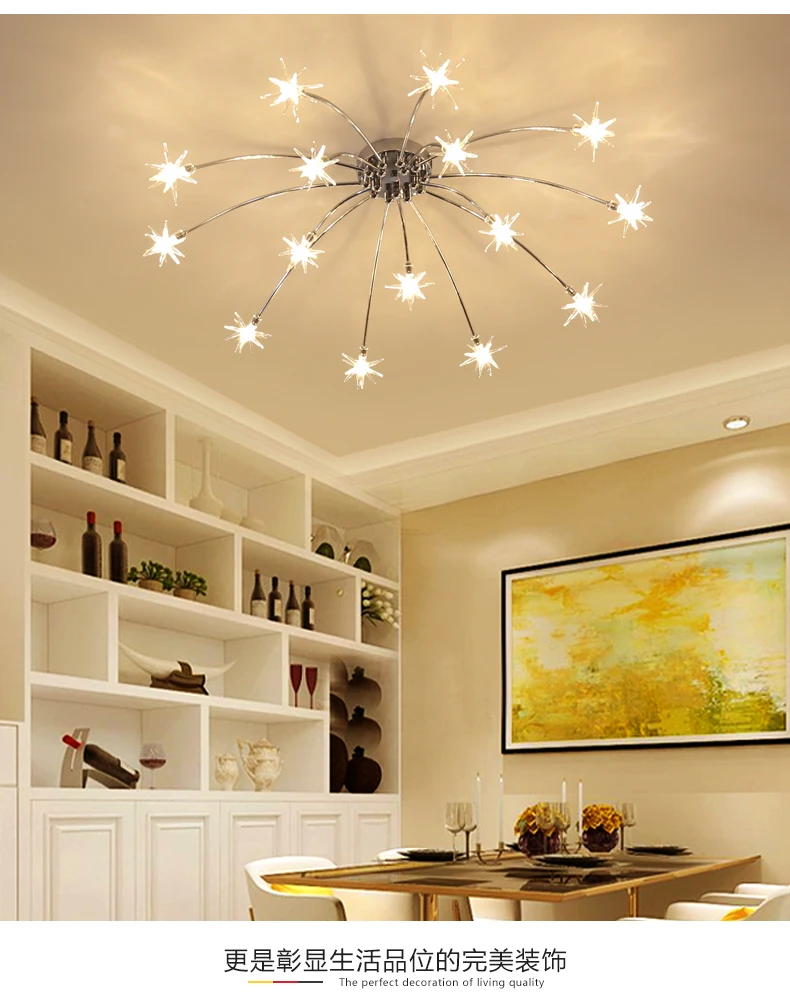 Sala de Estar Norbic Criativo Cromo Ferro Flor g4 Lâmpada Led Lustres Casa Deco Vidro Claro Estrela Chanderlier Iluminação 12 China lamp home Suppliers