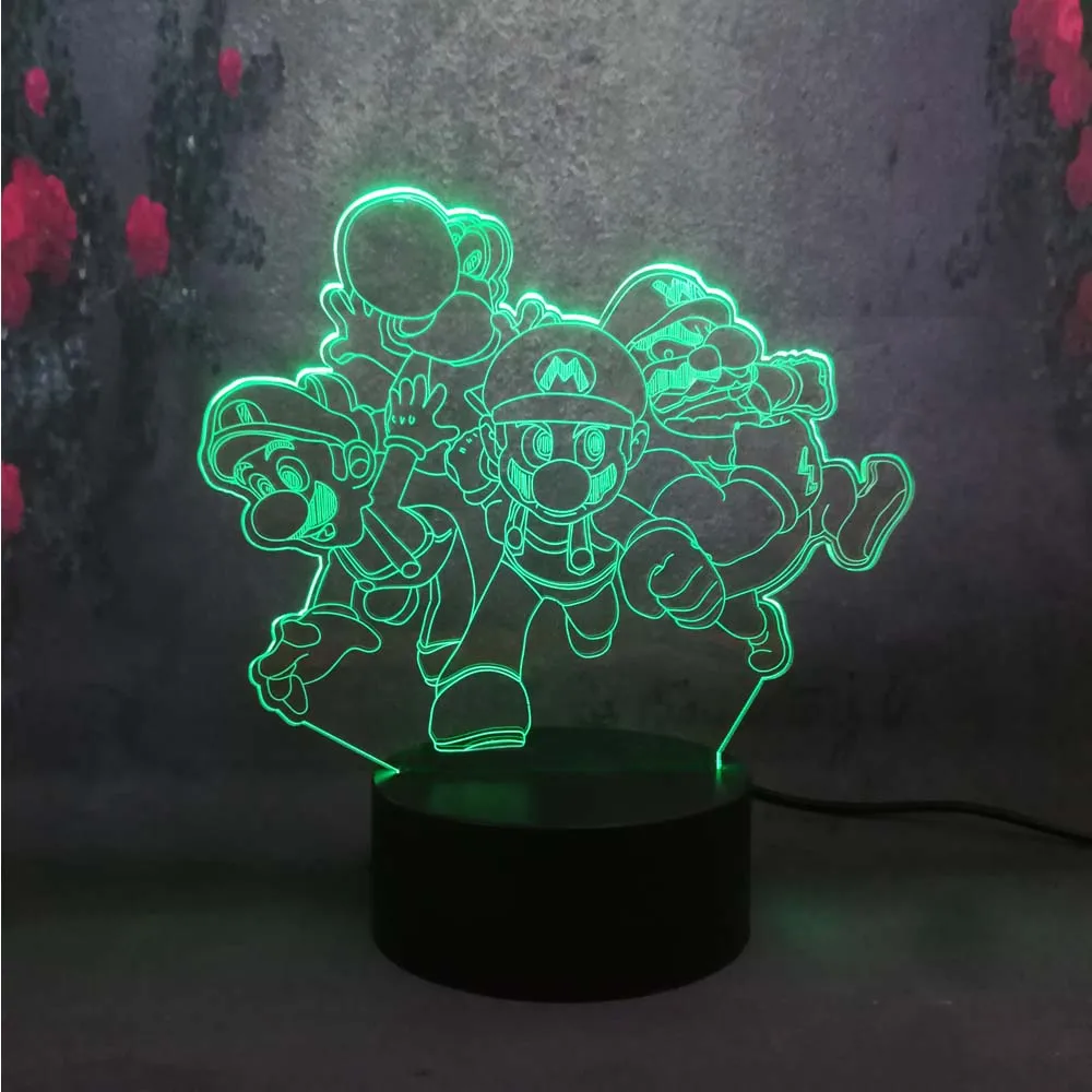 Amroe мультфильм Милая игра бег Супер Марио фигурку 3D Светодиодная лампа RGB 7