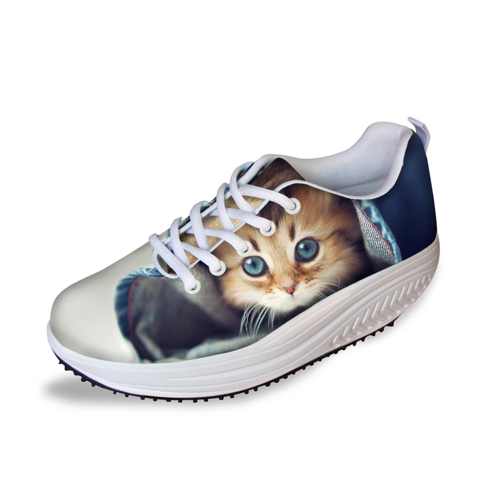 

ELVISWORD Lovely Cats Printed Women Flats US Flag Design Swing Shoes Summer Lace Up Leopard Fur Loafers Comfortable Footwear