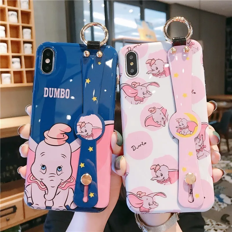 

Anime Dumbo Case for iPhone X XR XS Max Cute Cartoon Luxury Wrist Strap Phone Stand Case for iPhone 7 8 6 6S Plus Cover Funda