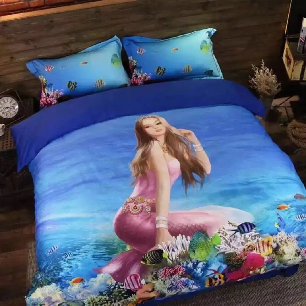 

WINLIFE Unique 3d Mermaid Bedding Blue Ocean Fishes Duvet Cover Set