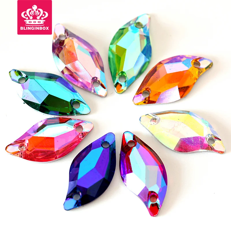 

9x20mm 50pcs Leaf Resin Sew On Rhinestones Flatback Sew On Rhinestone Glitter Rhinestone For Clothes Garments Accessories Y3715
