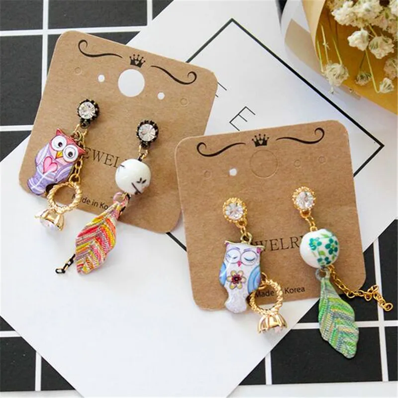 

High Quality Korea Cute Asymmetry Alloy Rhinestone Owl leaf Drop Earrings Fashion Jewelry Accessories For Woman-LRAWDER024F