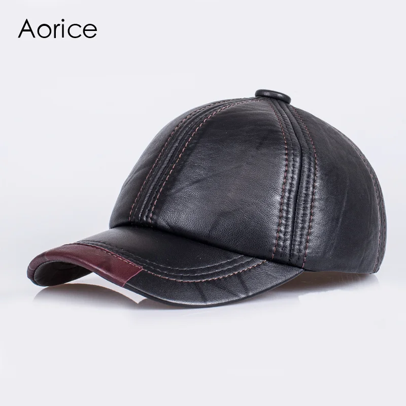 ФОТО HL099  genuine leather men cap hat brand new baseball cap fashion men's real leather solid adjustable hats/caps 