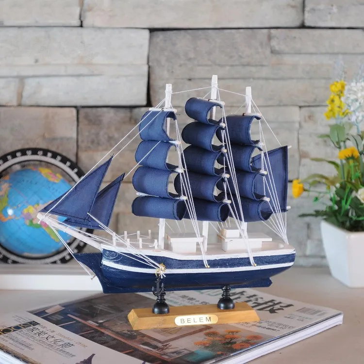 

AIBEI-Mediterranean Style15cm/20cm/ 24cm Wooden Sailing Ship Handmade Carved Model Boat Home Nautical Decoration Crafts Gift