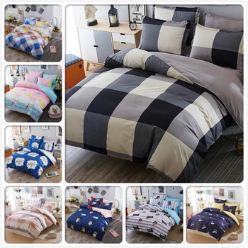 

5/6/7 feet Gray Plaid Duvet Cover Bedsheet Pillowcase 3/4 pcs Bedding Set Couple Big Full King Queen Double Size Kids Bed Linens