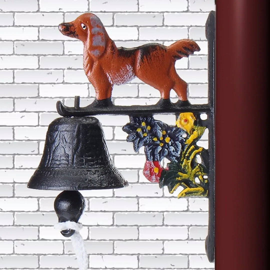 Vintage Style Rusted Dog Cast Iron Door Bell Wall Mounted Garden Decoration Access Control NEW