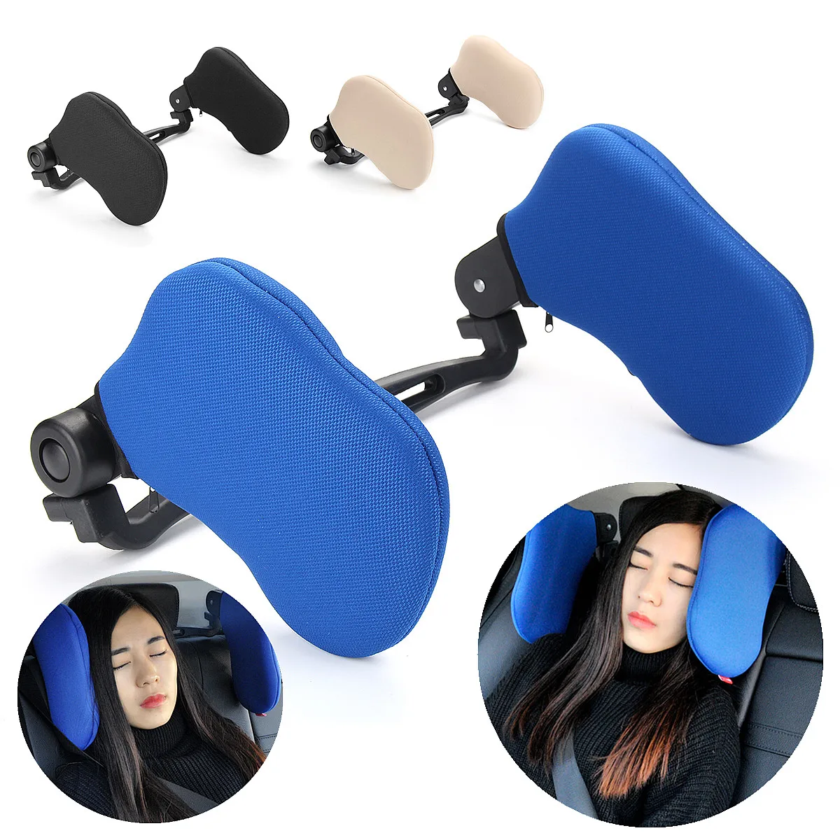

Black/Blue/Beige Adjustable Car Seat Headrest Pillow Head Support Resting Nap Sleep Side Cushion ABS Plastic+High-elastic Nylon