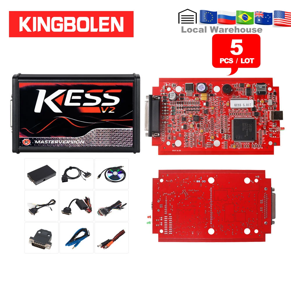 

5pcs/lot KESS V2 Master V5.017 V2.23/V2.47 Ktag V7.020 V2.25 Red PCB No Token Limit Car/Tractor/Bike ECU programming tool OBD2