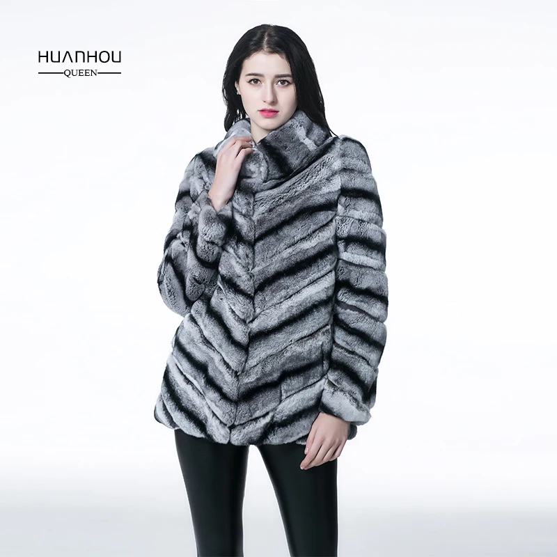 Real fur coat women rabbit fur coat jacket  classic and fashion collar full sleeve thick and warm .