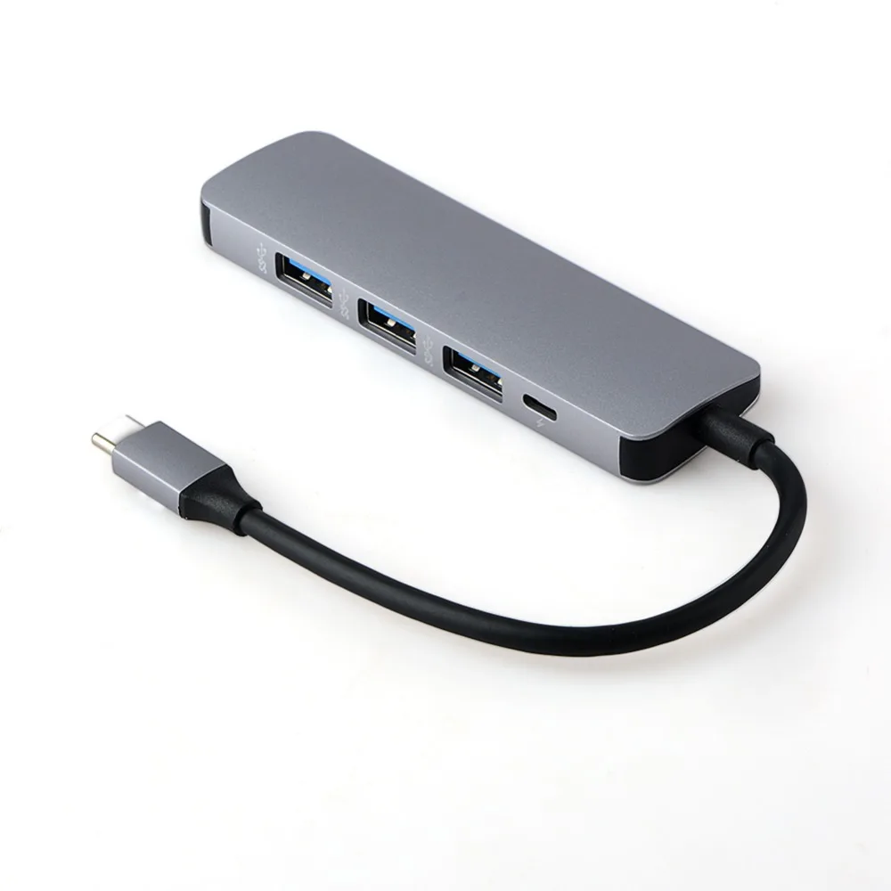 

5 In1 Usb Type C Hub Aluminium Alloy Usb 3.0 Hub Port Usb C Adapter Computer Accessories Wholesale (4 usb3.0 and 1 microusb)