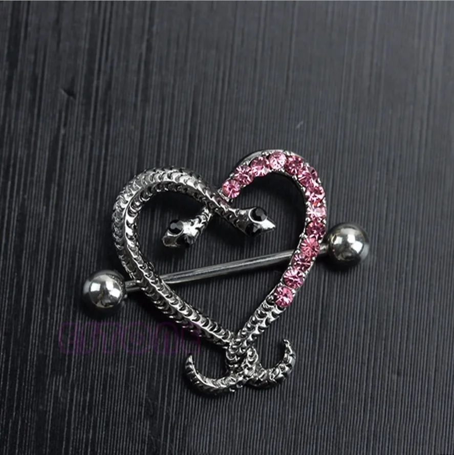 Double serpent tête mamelon Piercing Sexy Serpentine blanc rose en ...