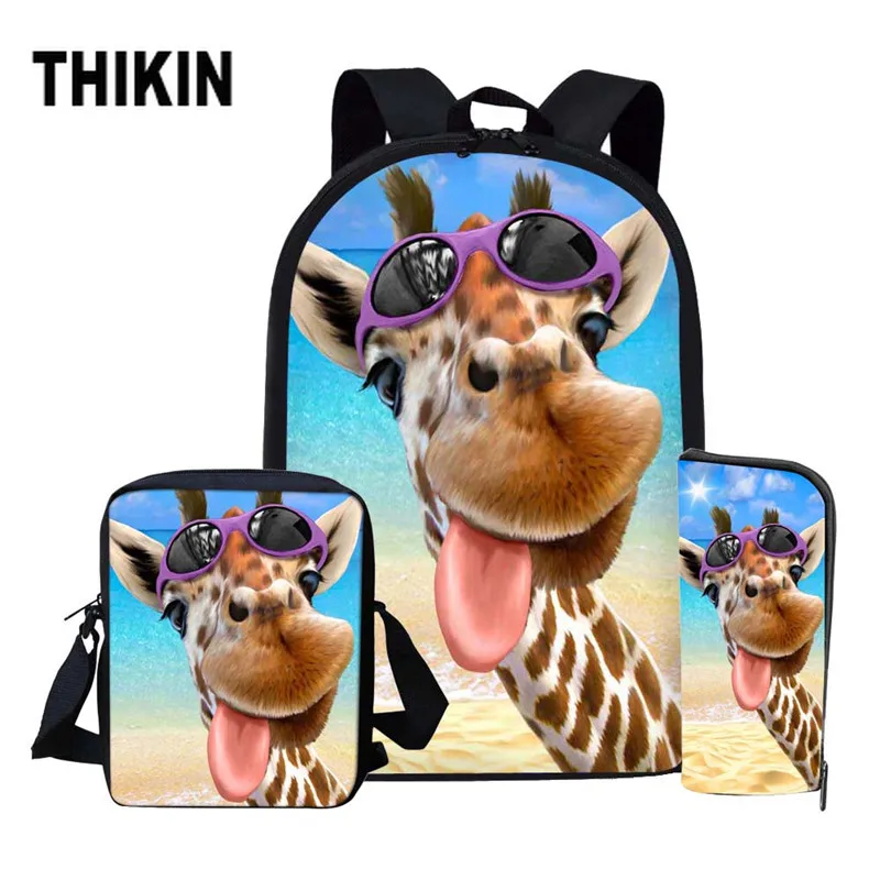 Рюкзак школьный THIKIN для девочек большой комплект с милым принтом жирафа