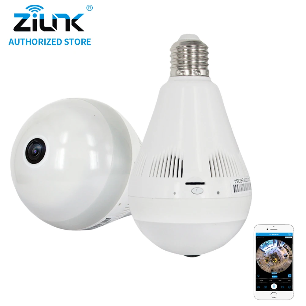 

ZILNK 2MP 1080P HD Fisheye 360 Degree Panorama Lamp Bulb Light IP Camera Two Way Audio SD Card 360eye Security CCTV VR Cam White