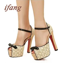 Ifang 2016 Schuhe mit hohen absätzen Frau Pumpt Hochzeitsschuhe Plattform Frauen Schuhe Rot Peep Toe Party Heels Pumpen Bottom High Heels