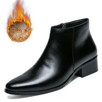 

Ankle Pointed Toe Zip Men Chelsea Boots Low Sewing Vintage Motorcycle Boots Solid Casual British Style Shoes Autumn Winter