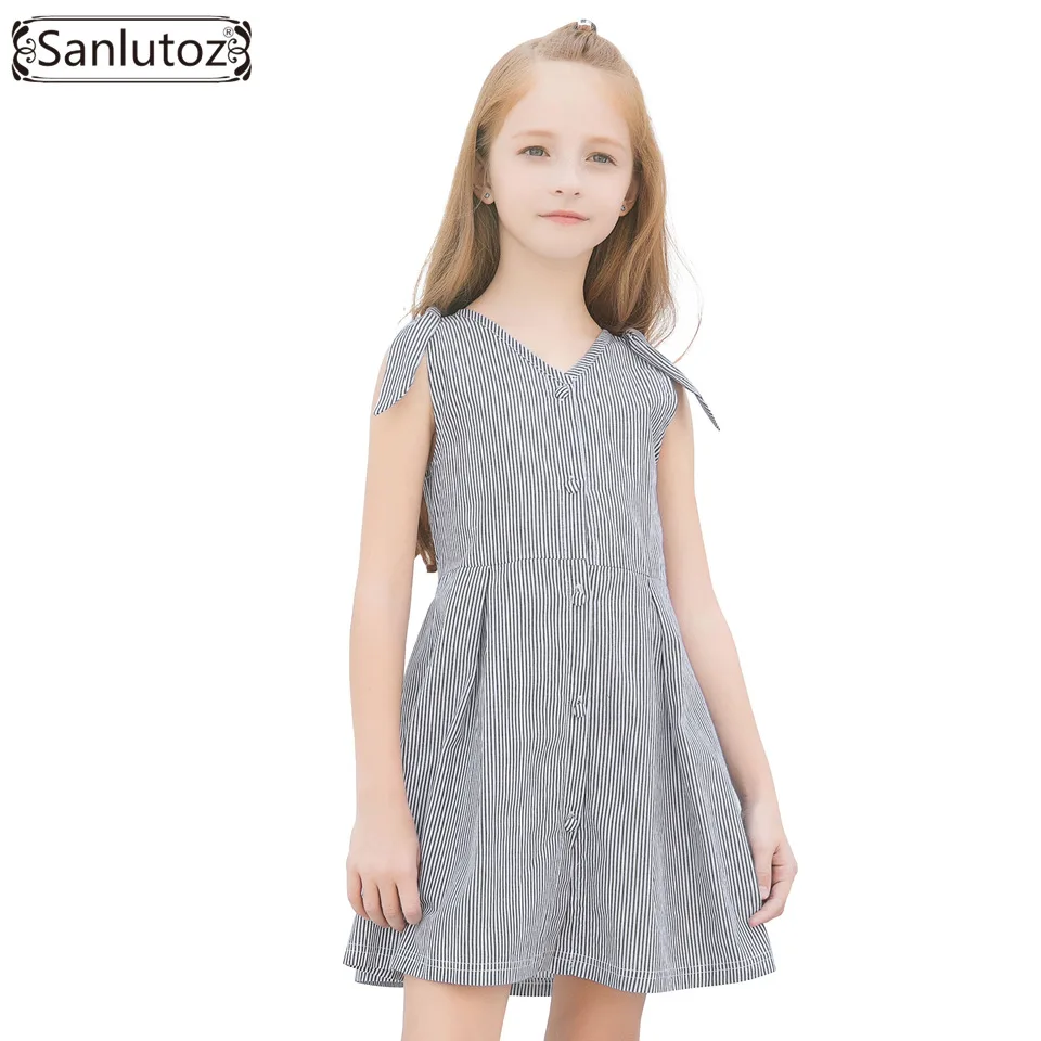 

Sanlutoz Girls Dress Summer 2018 Cotton Children Dress Sleeveless Kids Dress for Girls Clothes Casual Brand New Stripe
