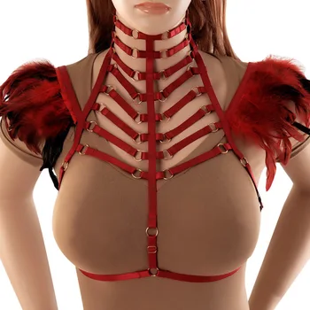 

Feather Angel Wings Epaulettes Caged Bra Bondage Shoulder BurningMan Festival Dance Rave Lingerie Gothic Feather Body Harness