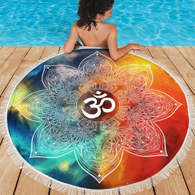 

Large Beach Towel Microfiber Round Beach Towel Psychedelic Starry Ombre Galaxy Mandala Beach Mat Towel Yoga Rug Swimming Blanket